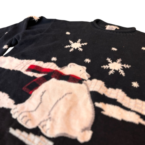 Timberlea Polar Bear Snowflake Sweater Black Red Scarf Vintage XL in GUC - Picture 7 of 8
